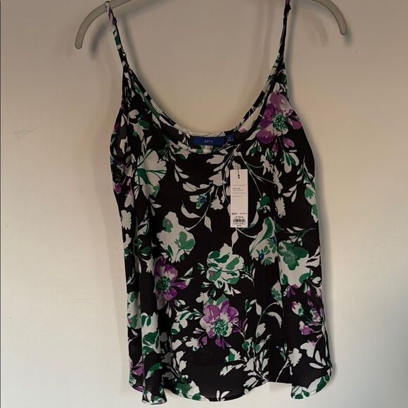 Apt. 9‎ Floral Camisole Black Green Purple Sleeveless Adjustable Straps Size Med - Picture 2 of 9